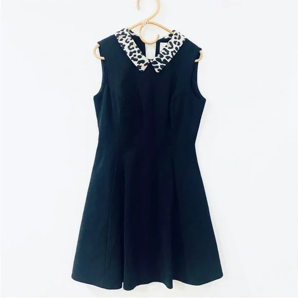 Kate Spade Black Fit & Flare Dress w/ Leopard Collar EUC - Picture 4 of 10